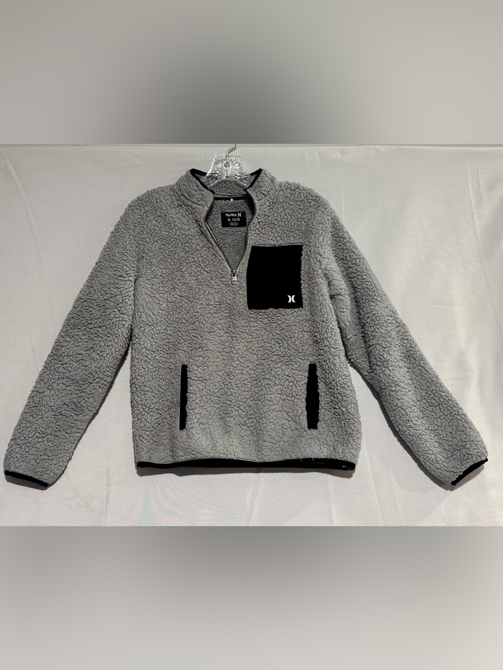 Hurley Gray Sherpa 1/4 Zip Pullover Fleece Jacket XL 14/16